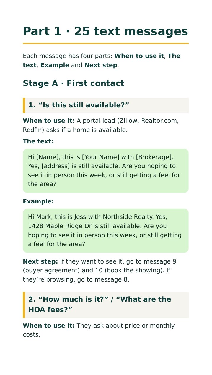 Kit page: Part 1, texts 1 and 2 with filled-in examples